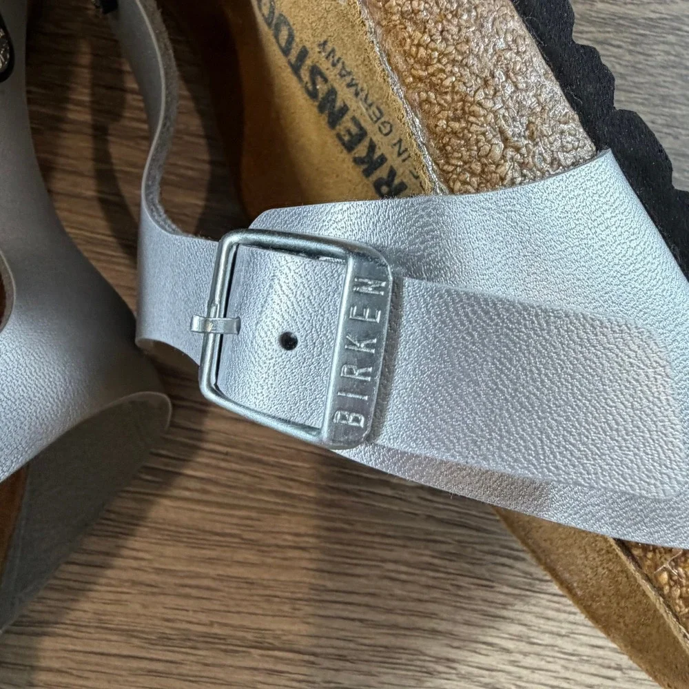 Birkenstock Gizeh Silver Metallic Birko-Flor Thong Sandals Womens 37 L6 M4